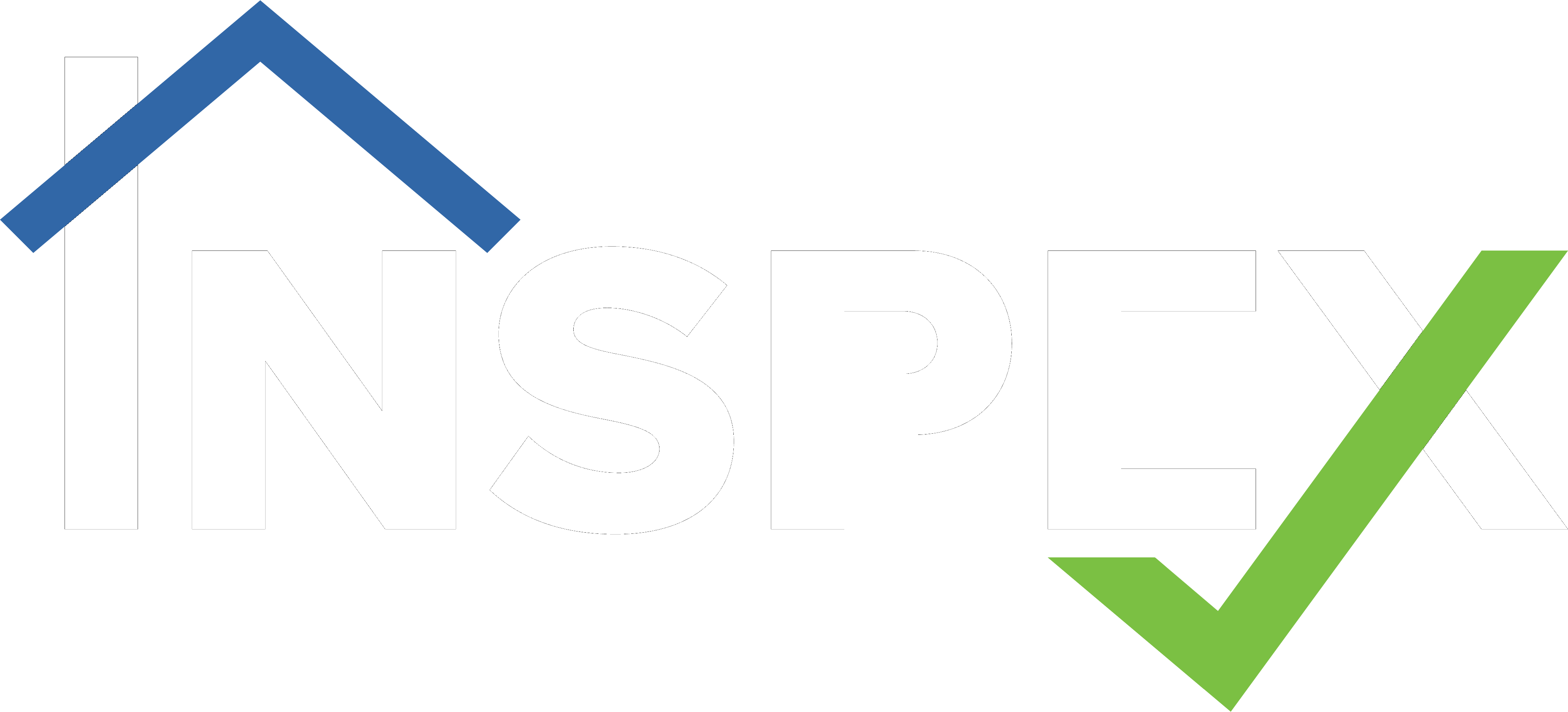 Logo of company name with a blue roof over the I and N and green check mark as part of the X